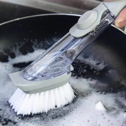 Brosse de cuisine 2 en 1 avec manche long et distributeur de savon