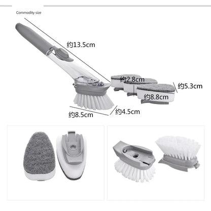 Brosse de cuisine 2 en 1 avec manche long et distributeur de savon