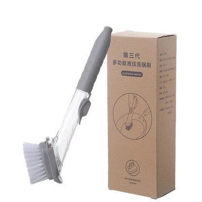 Brosse de cuisine 2 en 1 avec manche long et distributeur de savon