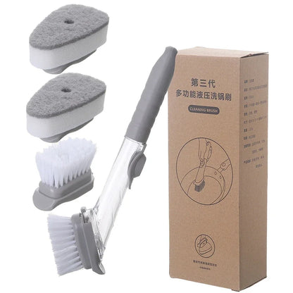 Brosse de cuisine 2 en 1 avec manche long et distributeur de savon